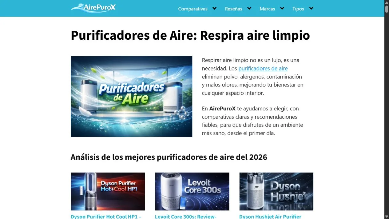 Arquitectura de comparativas y reseñas de purificadores en AirePuroX.com