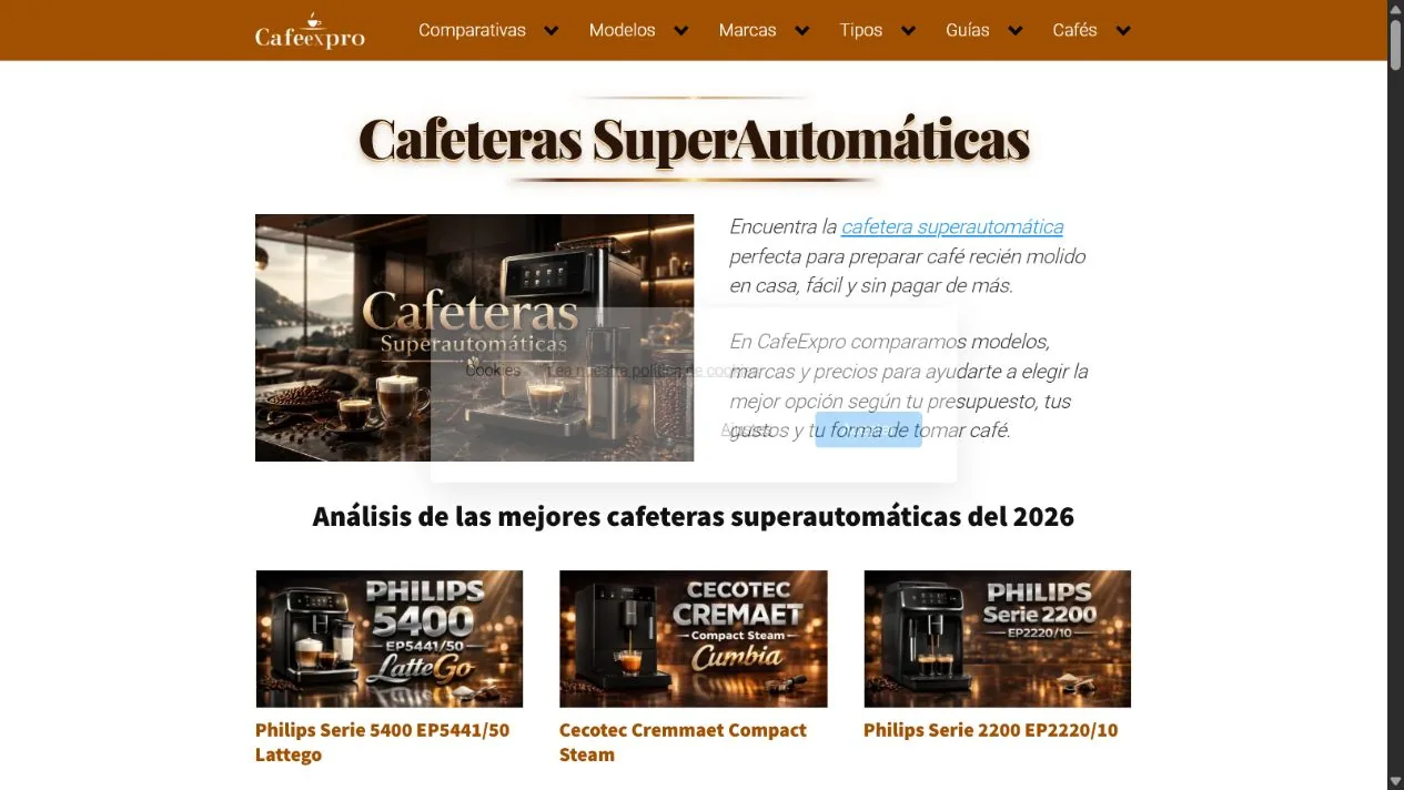 Taxonomía de cafeteras superautomáticas en CafeExpro.com
